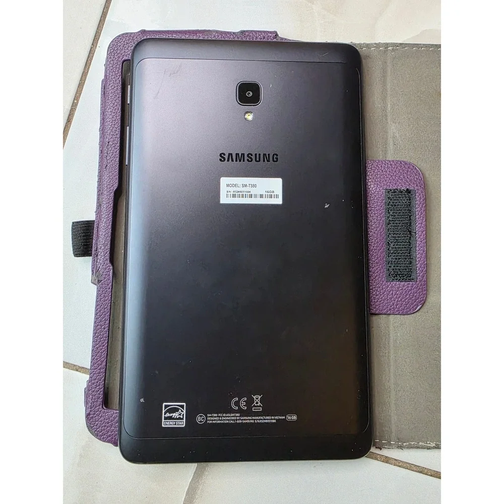 Samsung Galaxy Tab A 8.0 SM-T380 16GB Black Tablet with Purple Fintie Case W1